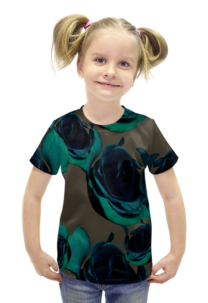 Заказать детскую футболку в Москве. Футболка с полной запечаткой для девочек синие розы от THE_NISE  - готовые дизайны и нанесение принтов.