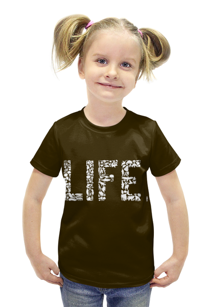 Заказать детскую футболку в Москве. Футболка с полной запечаткой для девочек LIFE.  от ПРИНТЫ ПЕЧАТЬ  - готовые дизайны и нанесение принтов.
