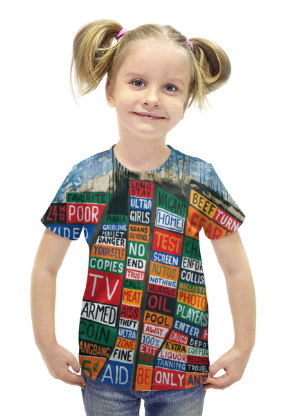 Заказать детскую футболку в Москве. Футболка с полной запечаткой для девочек Radiohead Album full print T-Shirt от ksnkch - готовые дизайны и нанесение принтов.