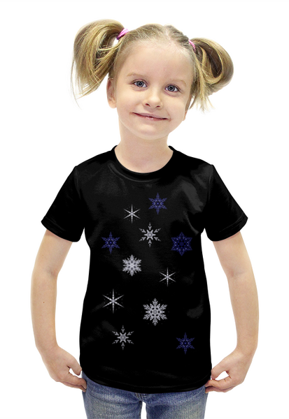 Заказать детскую футболку в Москве. Футболка с полной запечаткой для девочек Снежинки от aviva - готовые дизайны и нанесение принтов.