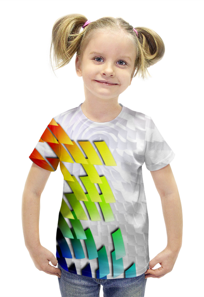 Заказать детскую футболку в Москве. Футболка с полной запечаткой для девочек с яркой графической абстракцией. от Zorgo-Art  - готовые дизайны и нанесение принтов.