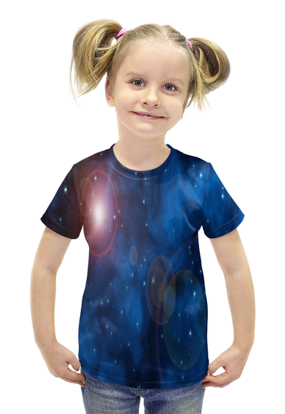 Заказать детскую футболку в Москве. Футболка с полной запечаткой для девочек Вспышки на небе от THE_NISE  - готовые дизайны и нанесение принтов.
