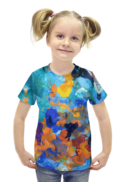 Заказать детскую футболку в Москве. Футболка с полной запечаткой для девочек "Застывшие яркие краски" от Максим Кашин - готовые дизайны и нанесение принтов.