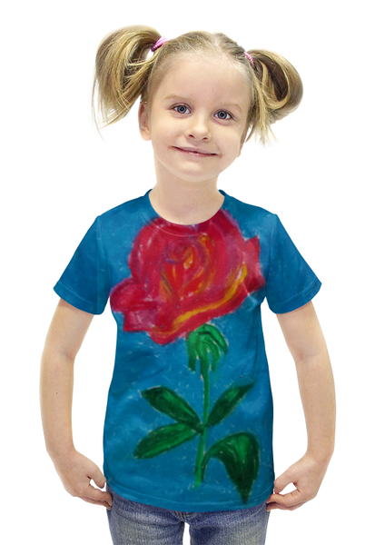 Заказать детскую футболку в Москве. Футболка с полной запечаткой для девочек Алая роза от mrs-snit@yandex.ru - готовые дизайны и нанесение принтов.