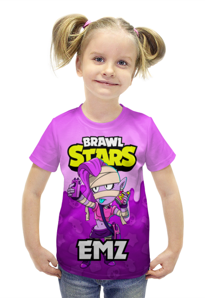 Заказать детскую футболку в Москве. Футболка с полной запечаткой для девочек BRAWL STARS EMZ от geekbox - готовые дизайны и нанесение принтов.