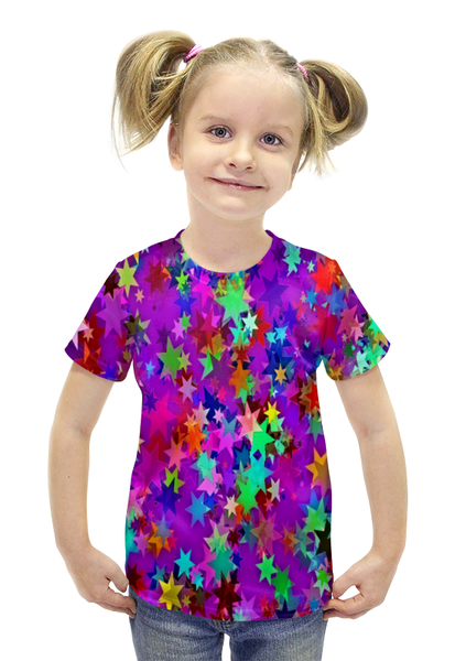 Заказать детскую футболку в Москве. Футболка с полной запечаткой для девочек Звездное конфетти от THE_NISE  - готовые дизайны и нанесение принтов.