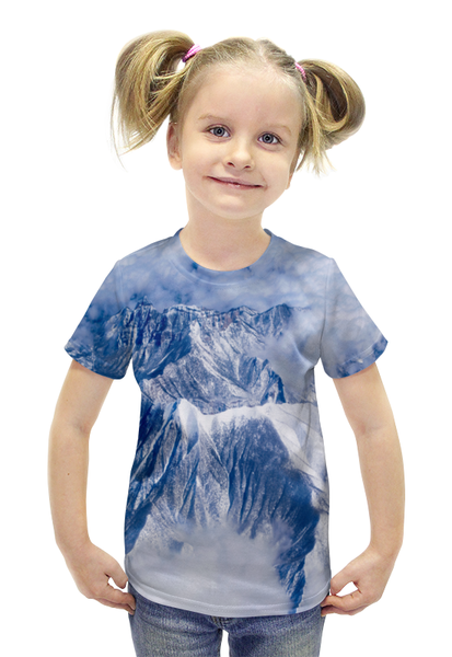 Заказать детскую футболку в Москве. Футболка с полной запечаткой для девочек Снежные горы от THE_NISE  - готовые дизайны и нанесение принтов.