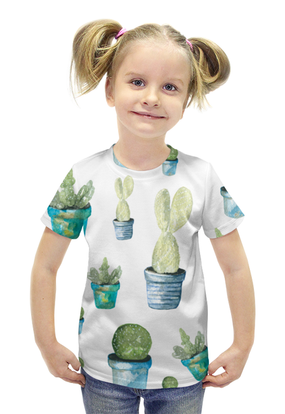 Заказать детскую футболку в Москве. Футболка с полной запечаткой для девочек Кактус от juliafast77 - готовые дизайны и нанесение принтов.