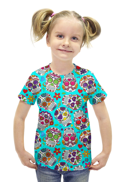 Заказать детскую футболку в Москве. Футболка с полной запечаткой для девочек ЧЕРЕП ФЭНТЕЗИ от robus - готовые дизайны и нанесение принтов.