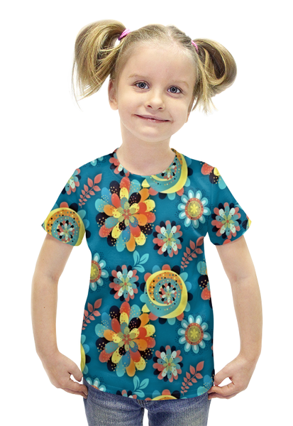 Заказать детскую футболку в Москве. Футболка с полной запечаткой для девочек Цветы в красках от THE_NISE  - готовые дизайны и нанесение принтов.