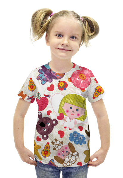 Заказать детскую футболку в Москве. Футболка с полной запечаткой для девочек Игрушки от Ирина - готовые дизайны и нанесение принтов.