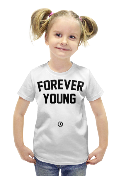 Заказать детскую футболку в Москве. Футболка с полной запечаткой для девочек Forever young by Brainy от Brainy - готовые дизайны и нанесение принтов.
