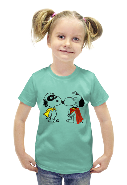 Заказать детскую футболку в Москве. Футболка с полной запечаткой для девочек снупи от queen  - готовые дизайны и нанесение принтов.