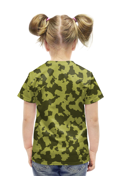 Заказать детскую футболку в Москве. Футболка с полной запечаткой для девочек Зелёный Камуфляж от armyshop - готовые дизайны и нанесение принтов.