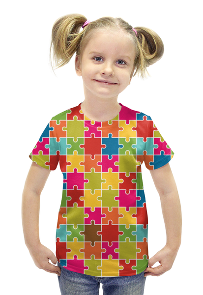 Заказать детскую футболку в Москве. Футболка с полной запечаткой для девочек PUZZLE от Jimmy Flash - готовые дизайны и нанесение принтов.