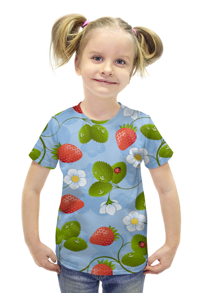 Заказать детскую футболку в Москве. Футболка с полной запечаткой для девочек Клубника от THE_NISE  - готовые дизайны и нанесение принтов.