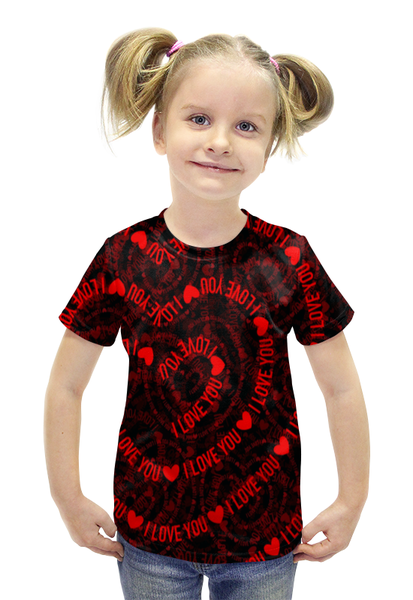Заказать детскую футболку в Москве. Футболка с полной запечаткой для девочек I love You от THE_NISE  - готовые дизайны и нанесение принтов.