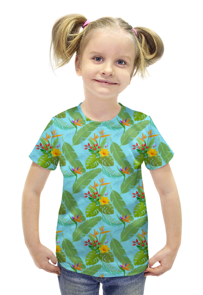 Заказать детскую футболку в Москве. Футболка с полной запечаткой для девочек Тропики от T-shirt print  - готовые дизайны и нанесение принтов.