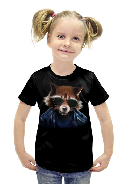 Заказать детскую футболку в Москве. Футболка с полной запечаткой для девочек Енотик пилот  от T-shirt print  - готовые дизайны и нанесение принтов.