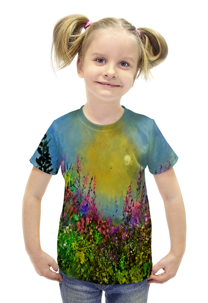 Заказать детскую футболку в Москве. Футболка с полной запечаткой для девочек Весенний пейзаж от THE_NISE  - готовые дизайны и нанесение принтов.