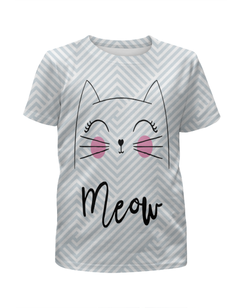 Заказать детскую футболку в Москве. Футболка с полной запечаткой для девочек Кошка мяу от denis01001 - готовые дизайны и нанесение принтов.