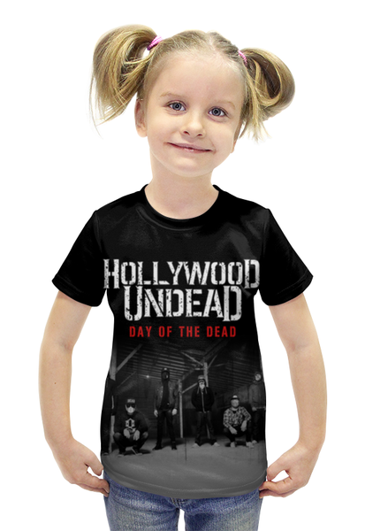 Заказать детскую футболку в Москве. Футболка с полной запечаткой для девочек Hollywood Undead - Day Of The Dead от inPrintio - готовые дизайны и нанесение принтов.