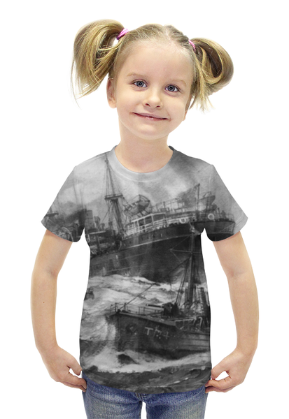 Заказать детскую футболку в Москве. Футболка с полной запечаткой для девочек Шторм от Иван - готовые дизайны и нанесение принтов.