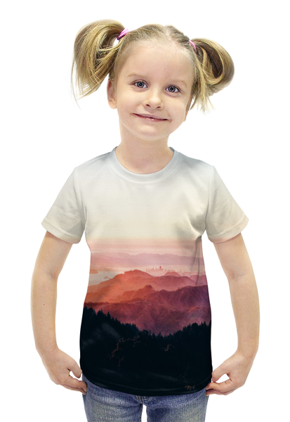 Заказать детскую футболку в Москве. Футболка с полной запечаткой для девочек Горные склоны от THE_NISE  - готовые дизайны и нанесение принтов.