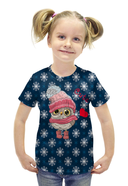 Заказать детскую футболку в Москве. Футболка с полной запечаткой для девочек Совенок от THE_NISE  - готовые дизайны и нанесение принтов.