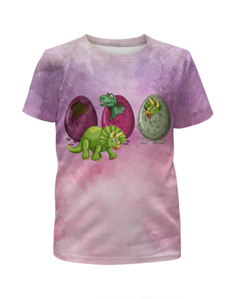 Заказать детскую футболку в Москве. Футболка с полной запечаткой для девочек Яйца динозавра от Amerikanka - готовые дизайны и нанесение принтов.