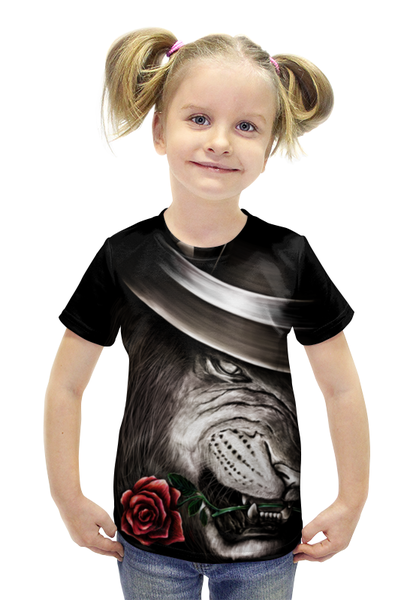 Заказать детскую футболку в Москве. Футболка с полной запечаткой для девочек Лев и роза от printik - готовые дизайны и нанесение принтов.