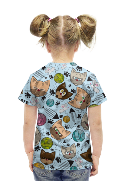 Заказать детскую футболку в Москве. Футболка с полной запечаткой для девочек КОШКИ от Phoenix-W  - готовые дизайны и нанесение принтов.