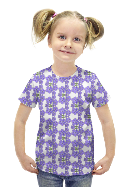 Заказать детскую футболку в Москве. Футболка с полной запечаткой для девочек Фиалки от PolinaPo - готовые дизайны и нанесение принтов.