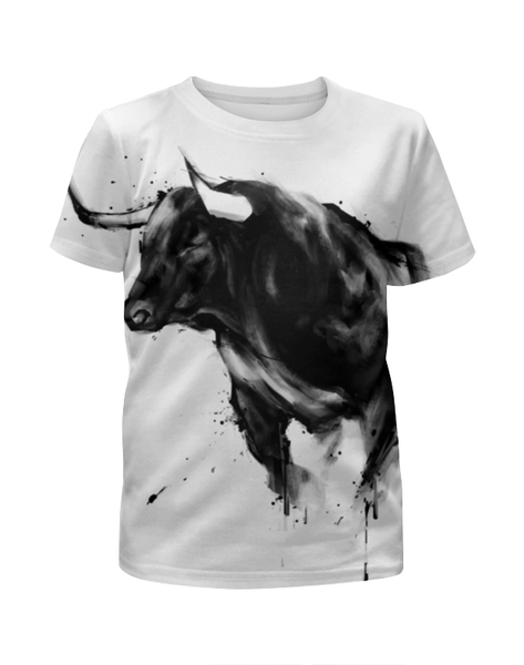 Заказать детскую футболку в Москве. Футболка с полной запечаткой для девочек Чёрный бык от printik - готовые дизайны и нанесение принтов.