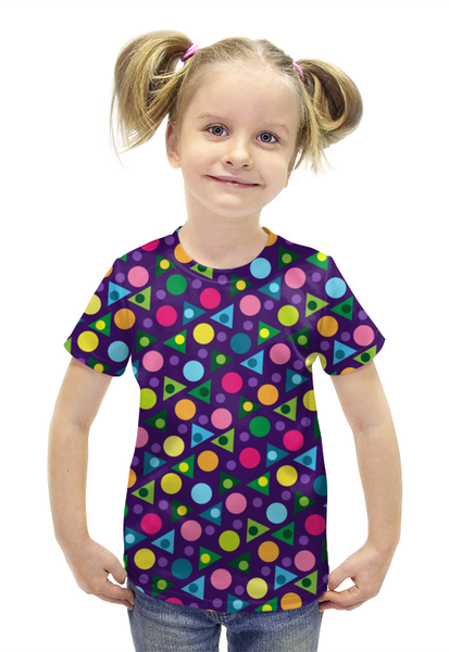 Заказать детскую футболку в Москве. Футболка с полной запечаткой для девочек Пёстрая геометрия от IrinkaArt  - готовые дизайны и нанесение принтов.