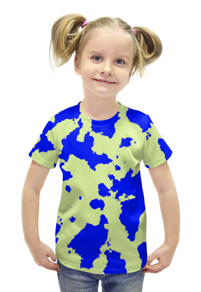 Заказать детскую футболку в Москве. Футболка с полной запечаткой для девочек Сине-Зелёный Камуфляж от armyshop - готовые дизайны и нанесение принтов.