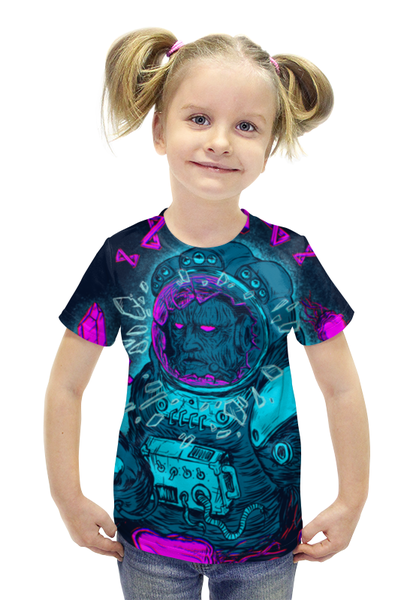 Заказать детскую футболку в Москве. Футболка с полной запечаткой для девочек Космонавт от Jack Finch - готовые дизайны и нанесение принтов.