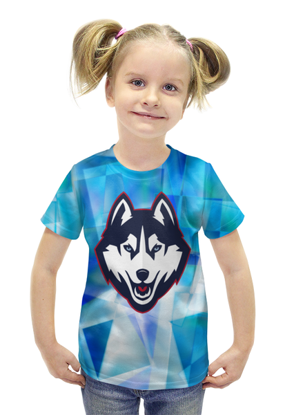 Заказать детскую футболку в Москве. Футболка с полной запечаткой для девочек Хаски от Jimmy Flash - готовые дизайны и нанесение принтов.