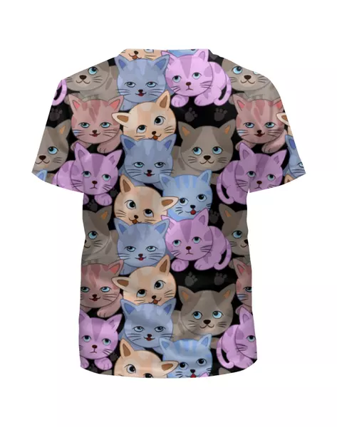Заказать детскую футболку в Москве. Футболка с полной запечаткой для девочек Разноцветные котята от skynatural - готовые дизайны и нанесение принтов.