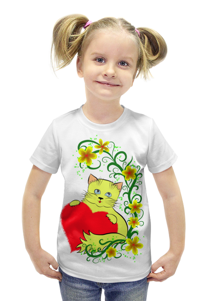 Заказать детскую футболку в Москве. Футболка с полной запечаткой для девочек Котёнок  от Natalika - готовые дизайны и нанесение принтов.