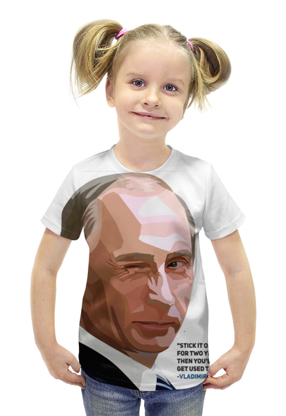 Заказать детскую футболку в Москве. Футболка с полной запечаткой для девочек Владимир Путин  от thegallery - готовые дизайны и нанесение принтов.