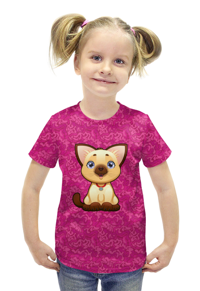 Заказать детскую футболку в Москве. Футболка с полной запечаткой для девочек Милый котёнок от Yaroslava - готовые дизайны и нанесение принтов.