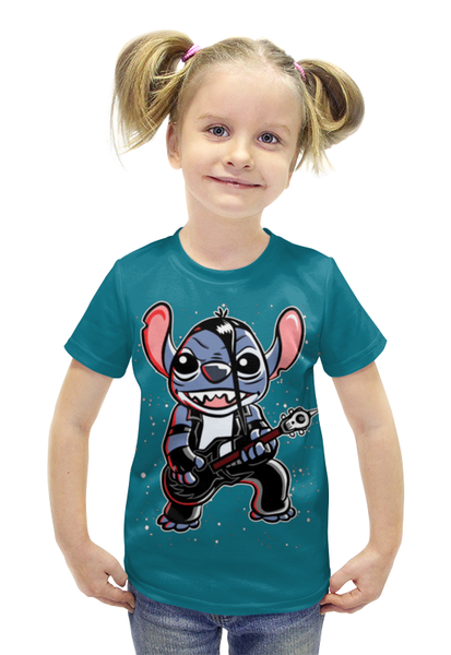 Заказать детскую футболку в Москве. Футболка с полной запечаткой для девочек Стич гитарист от ПРИНТЫ ПЕЧАТЬ  - готовые дизайны и нанесение принтов.
