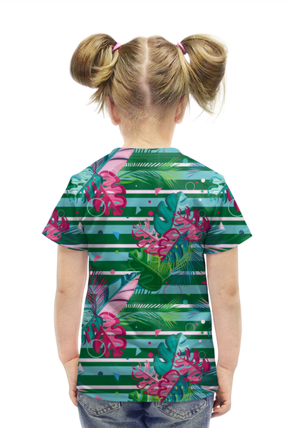 Заказать детскую футболку в Москве. Футболка с полной запечаткой для девочек Полосатые тропики от IrinkaArt  - готовые дизайны и нанесение принтов.
