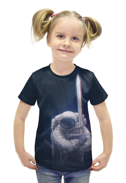 Заказать детскую футболку в Москве. Футболка с полной запечаткой для девочек Космический Рыцарь от printik - готовые дизайны и нанесение принтов.