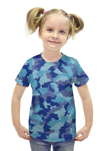 Заказать детскую футболку в Москве. Футболка с полной запечаткой для девочек Голубые пиксели от THE_NISE  - готовые дизайны и нанесение принтов.