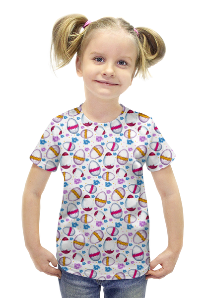 Заказать детскую футболку в Москве. Футболка с полной запечаткой для девочек Пасхальные яйца от Amerikanka - готовые дизайны и нанесение принтов.