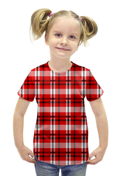 Заказать детскую футболку в Москве. Футболка с полной запечаткой для девочек Красная клетка от THE_NISE  - готовые дизайны и нанесение принтов.