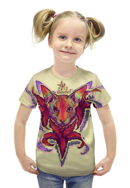 Заказать детскую футболку в Москве. Футболка с полной запечаткой для девочек CrazyCat от Tabermori - готовые дизайны и нанесение принтов.
