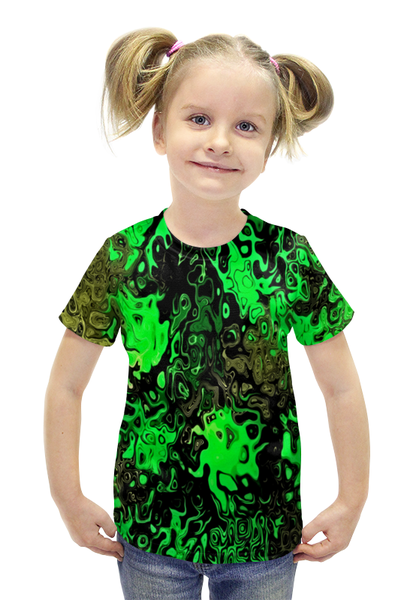 Заказать детскую футболку в Москве. Футболка с полной запечаткой для девочек Серо-зеленый от THE_NISE  - готовые дизайны и нанесение принтов.